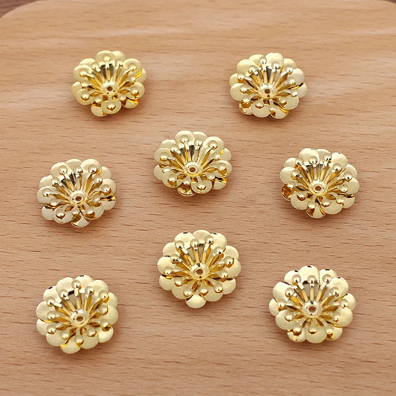 50 PCS Gold/Silver Plated 5x16mm Double-layer Copper Flower Bead Caps