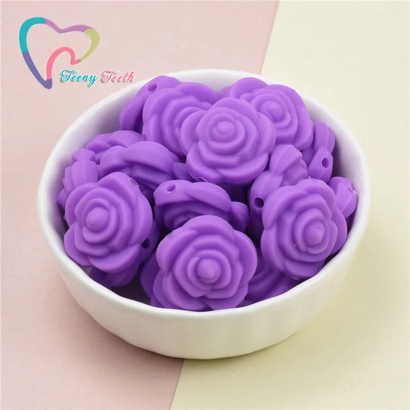 50 PCS Mini Rose Silicone Beads Baby Teething Necklace Chewable Toy Teether