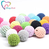 50 PCS Round 20 MM Crochet Beads Wooden Crochet Cotton Beads