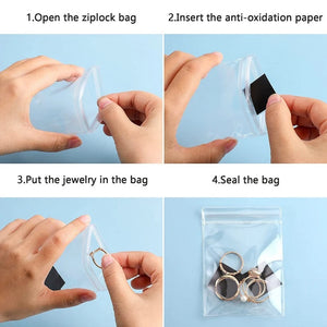 50 PCS Zipper Bag & 50 PCS Anti Tarnish Strips for Jewelry Storage