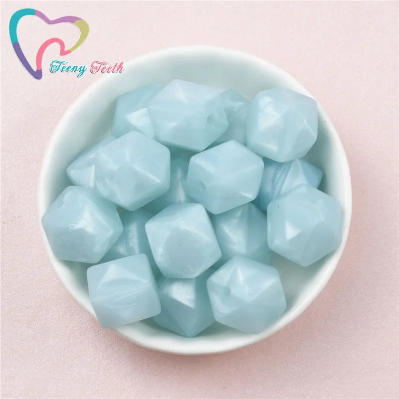 50 PCS Silicone Beads Teething Hexagon 14-17 MM Chewable Bead Teeth Necklace
