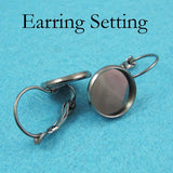 50 PCS Silver Bezel Earring Settings Round Base Trays Lever Back 12mm 16mm