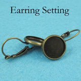 50 PCS Silver Bezel Earring Settings Round Base Trays Lever Back 12mm 16mm
