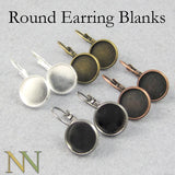 50 PCS Silver Bezel Earring Settings Round Base Trays Lever Back 12mm 16mm