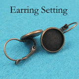 50 PCS Silver Bezel Earring Settings Round Base Trays Lever Back 12mm 16mm