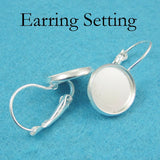 50 PCS Silver Bezel Earring Settings Round Base Trays Lever Back 12mm 16mm
