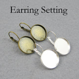 50 PCS Silver Bezel Earring Settings Round Base Trays Lever Back 12mm 16mm
