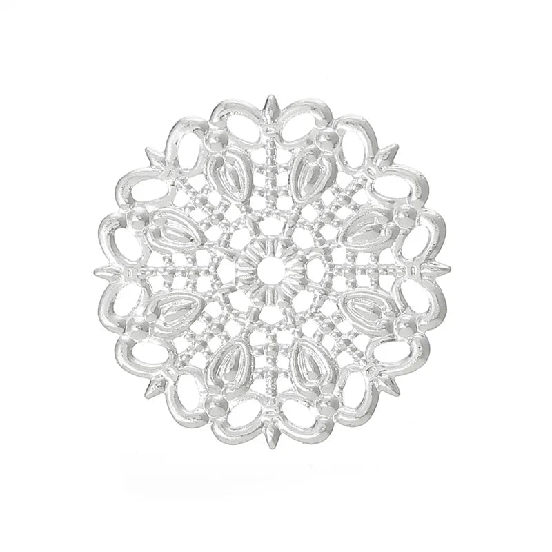 50 PCs Silver Hollow Flower Pattern Copper Findings for DIY Jewelry Making