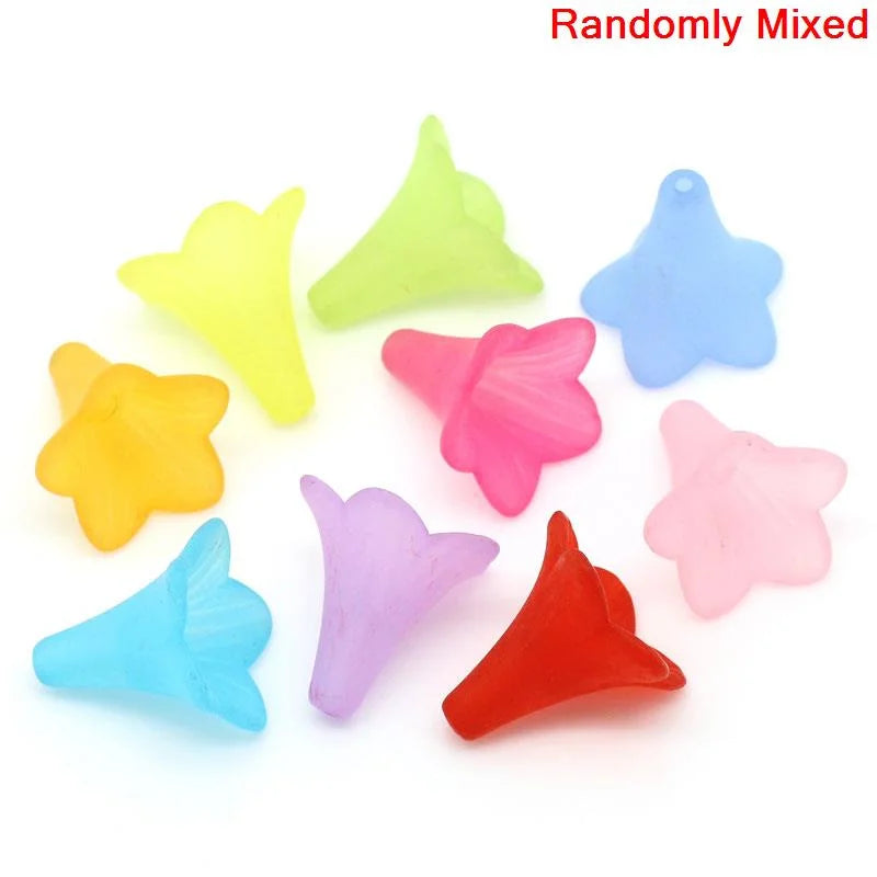 50 PCs Lily Flower Frosted Acrylic Beads Mixed Multicolor DIY Jewelry