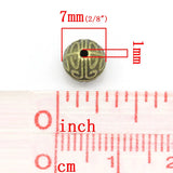 50 Vintage Spacer Beads Round Ball Bronze Flower Carved 7mm Dia