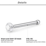 50-Pack 22G Nose Studs 316L Steel Clear CZ Nostril Pin Studs Piercing Jewelry