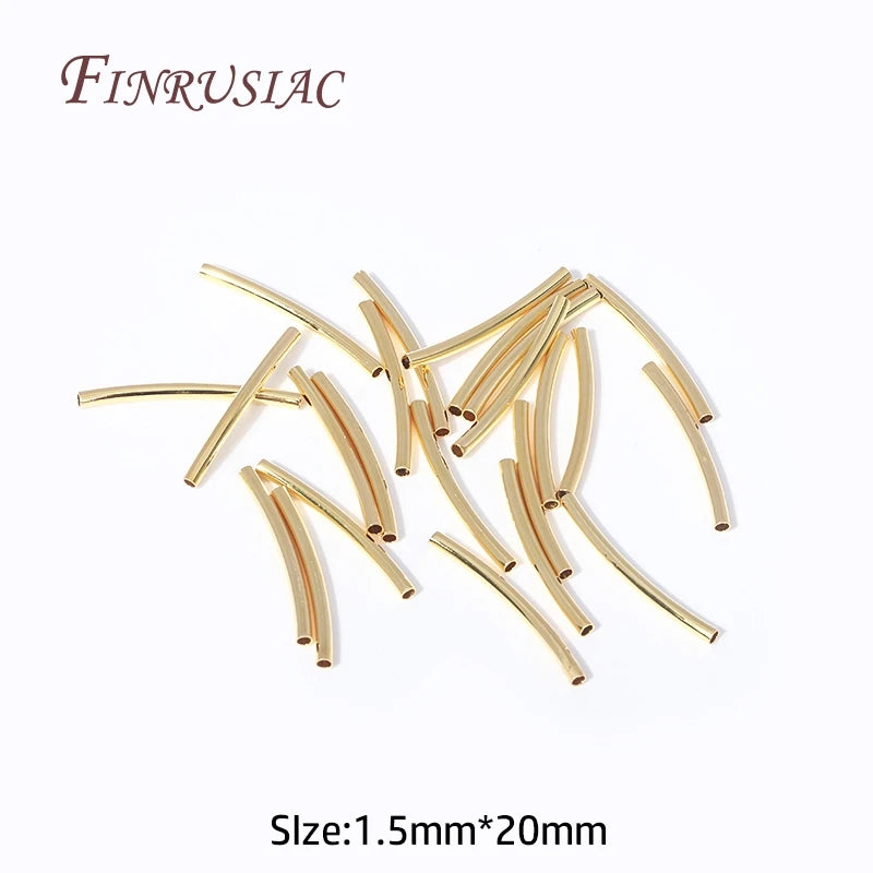 50 Pcs 18K Gold Plated Curved Tube Beads for DIY Jewelry Making