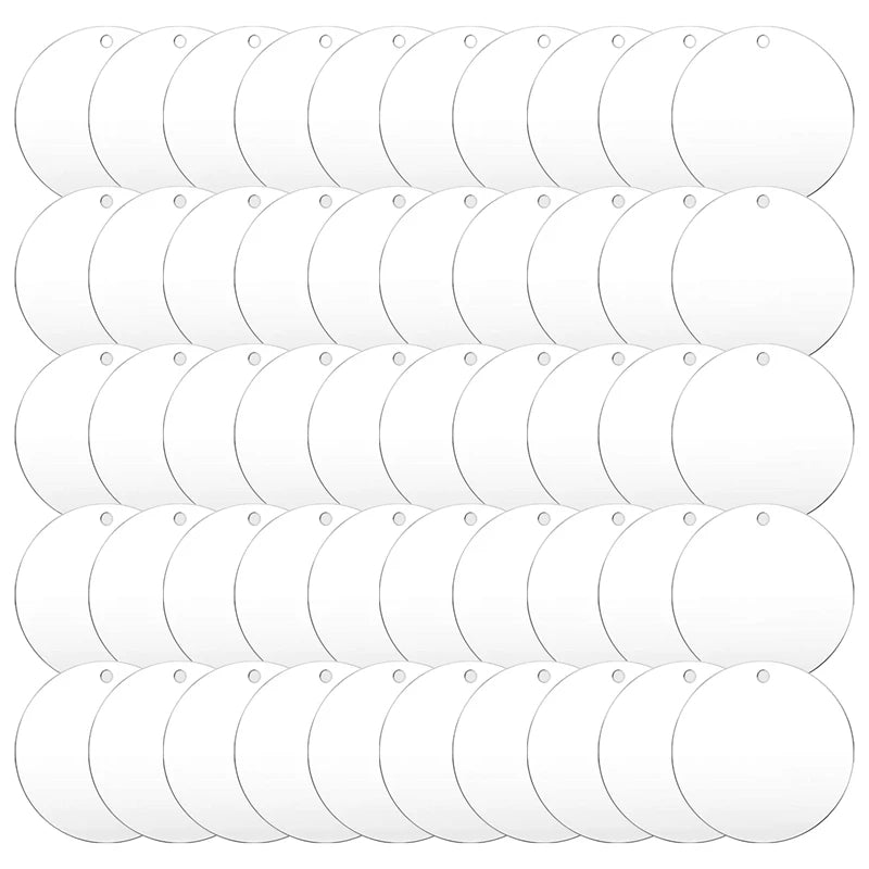 50 Pcs Clear Round Christmas Ornament Blanks Acrylic Blanks Hole Circle