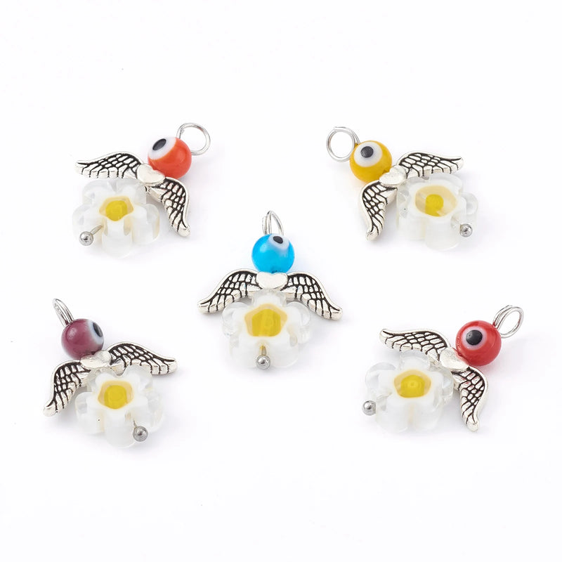 50 Pcs Angel Fairy Glass Pendants Evil Eye Lampwork Beads Charms