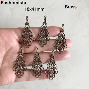 50 Pcs Brass Filigree Charms 18x41mm Chandelier Pendant 7 Colors