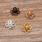 50 Pcs Brass Filigree Flower Bead Caps 12mm, Gold Silver Bronze DIY Jewelry