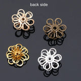 50 Pcs Brass Filigree Flower Bead Caps 12mm, Gold Silver Bronze DIY Jewelry