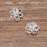 50 Pcs Brass Filigree Flower Bead Caps 12mm, Gold Silver Bronze DIY Jewelry