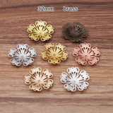 50 Pcs Brass Filigree Flowers 32mm 7 Colors Metal Bead Caps