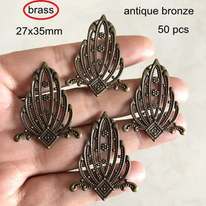 50 Pcs 27x35mm Brass Filigree Ornament - Assorted Colors