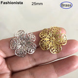 50 Pcs Brass Flowers 25mm Filigree Flower Bead Caps Raw Brass/Silver Jewelry