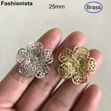 50 Pcs Brass Flowers 25mm Filigree Flower Bead Caps Raw Brass/Silver Jewelry