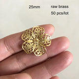 50 Pcs Brass Flowers 25mm Filigree Flower Bead Caps Raw Brass/Silver Jewelry