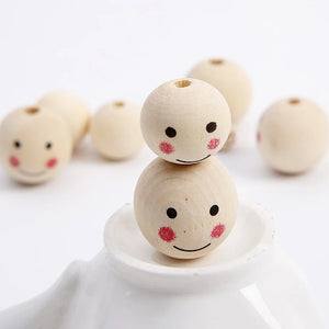 50 Pcs Smile Beads Wood Loose Round Wooden Hair Craft Wooden Beads