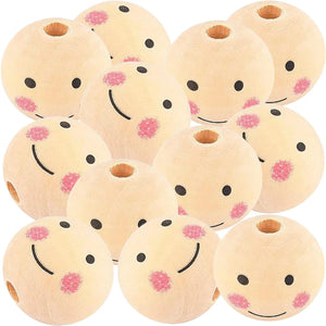 50 Pcs Smile Beads Wood Loose Round Wooden Hair Craft Wooden Beads