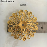 50 Pcs Large Filigree Metal Flowers 53mm Steel Color Round Flower Ornament