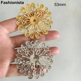 50 Pcs Large Filigree Metal Flowers 53mm Steel Color Round Flower Ornament