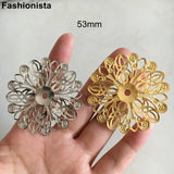 50 Pcs Large Filigree Metal Flowers 53mm Steel Color Round Flower Ornament