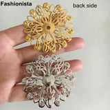 50 Pcs Large Filigree Metal Flowers 53mm Steel Color Round Flower Ornament