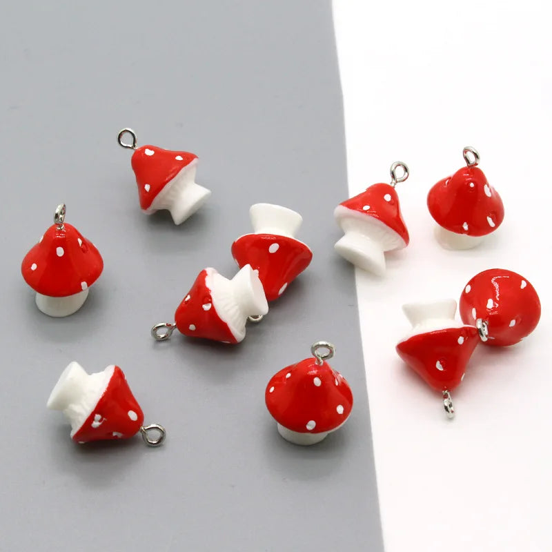 50 Pcs 3D Mushroom Charms Flatback Resin Cabochons for Earrings Keychain DIY