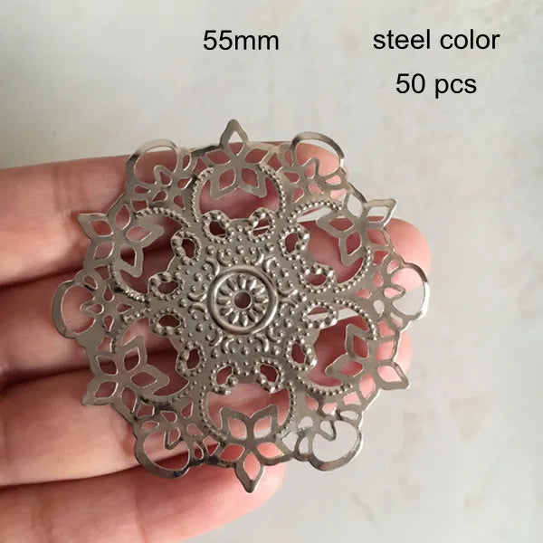 50 Pcs Metal Filigree Flowers Gold/Steel/Bronze Ornament