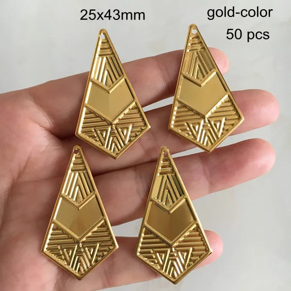 50 Pcs Silver Filigree Rhombus Charms 25x43mm for Earrings DIY