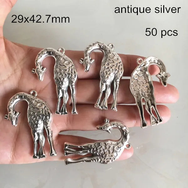 50 Pcs Metal Giraffe Charms 29*42.7mm Zinc Alloy Pendant Antique Animal DIY
