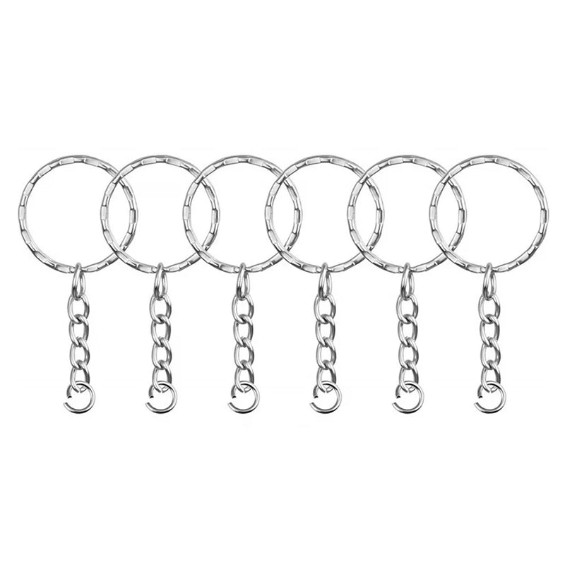 50 Pcs Metal Split Key Chain Twisted Round Keychain (White K Pattern)