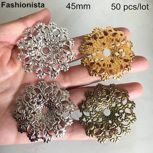 50 Pcs Metal Stamping Filigree Flowers 45mm DIY Jewelry Findings