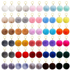 50 Pcs Pom Pom Fluffy Keyrings Plush Charm Keyring Colorful Faux Fur