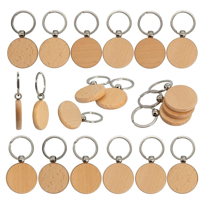 50 Piece Round Wood Keychain Blanks
