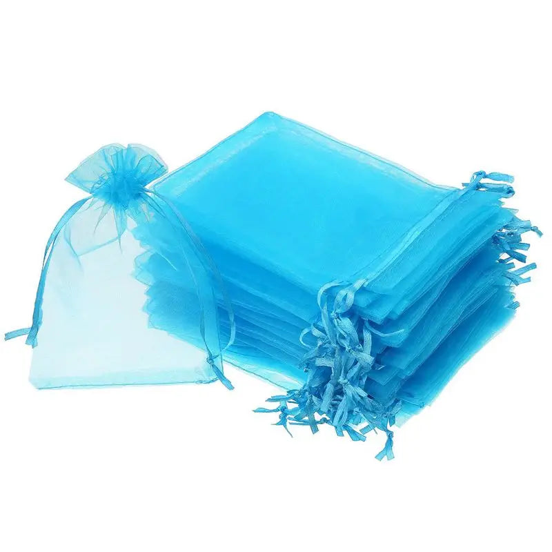 50 Pcs 4x6 in Organza Gift Bags Drawstring Jewelry Pouch Wedding Favor Aqua Blue