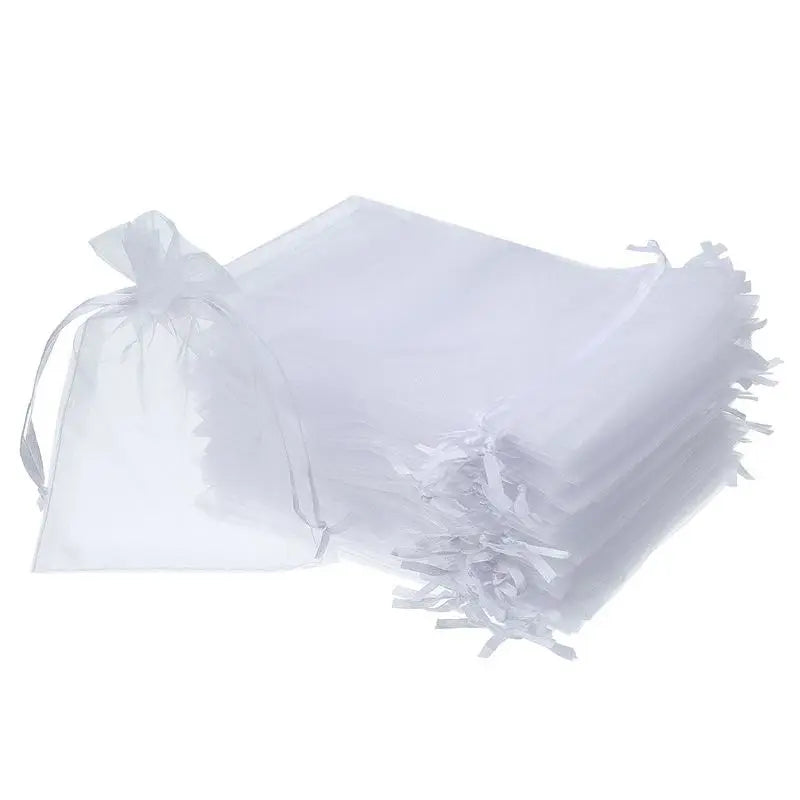 50 White Organza Gift Bags 4x6 Drawstring Pouches Wedding Party Fav