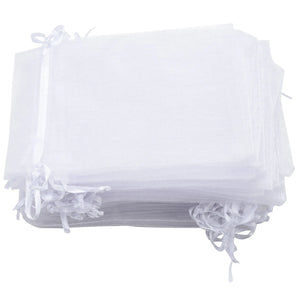50 White Organza Gift Bags 4x6 Drawstring Jewelry Pouches Wedding Party Favors