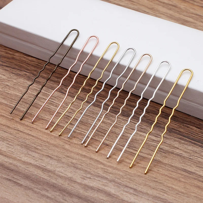 50pcs 75mm Wave U-shape Hair Forks Copper Hair Sticks Bun Hair Clip DIY Jewelry