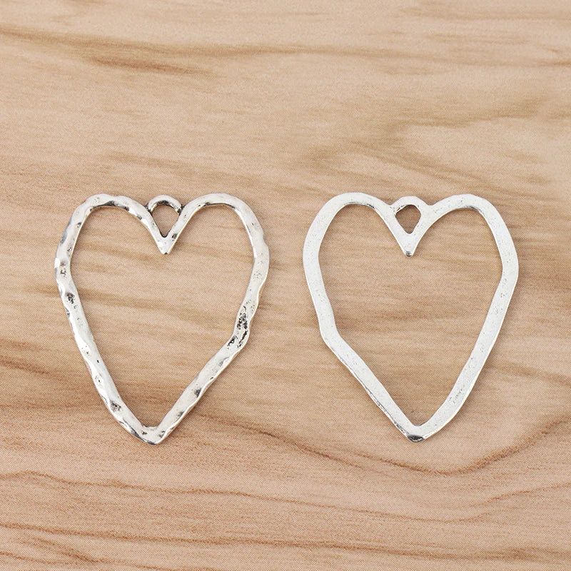 50 Hollow Love Heart Tibetan Silver Charms for DIY Jewelry Making 35x30mm
