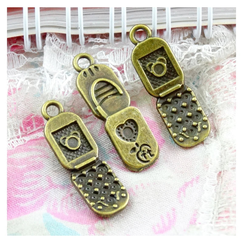 50 Antique Bronze Mobile Phone Charms DIY Necklace Pendant