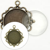 50Pcs Necklace Pendant Base Lace Round Blank Jewelry DIY Making Accessories
