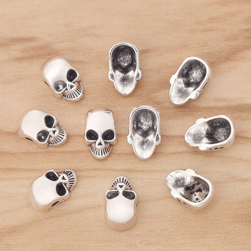 50 Silver Skull Head Spacer Beads for Jewellery Making 2mm Hole
