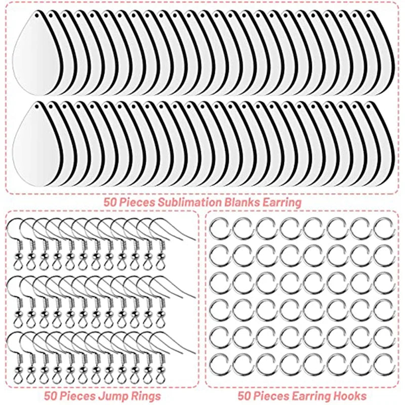 50 Sublimation Blank Earrings Teardrop Heat Transfer DIY Jewelry Making